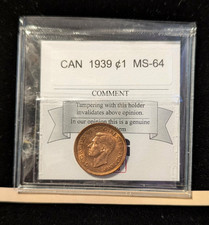 1939  Can. Small One ¢1 Cent   Coin Mart Graded**MS-64**