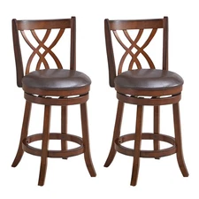 Set of 2 Swivel Bar Stools Counter Height Dining Pub Chairs w/ Rubber Wood Legs