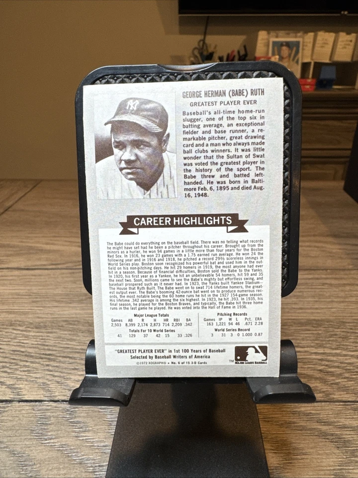 Babe Ruth 1972 limpio - nunca tocado - 3/D Kellogg's ATG #6 Babe Ruth Foto 2 de 2
