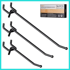 36 Pack 4/6/8 Inch Black Pegboard Hooks, 1/4" Heavy Duty Peg Board Shelving H...