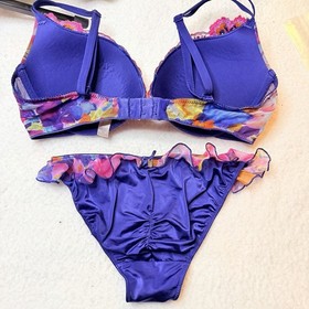 NWOT 2010 Victoria's Secret Push-Up Underwire Bra & Panty Set 36C Purple Floral