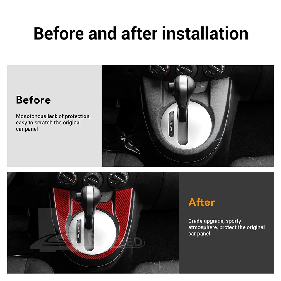 Red Carbon Fiber Center Console Gear Shift Panel Stickers for Mazda 2 2008-2014 - Image 4 of 4