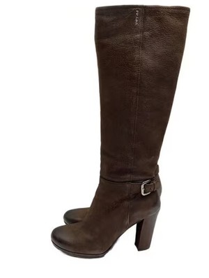 PRADA/Brown Nubuck Knee High Pump Boot/37.5/3WP002