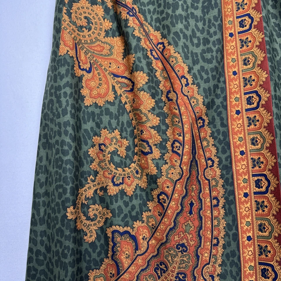 Impresionante Falda Larga de Seda Carlisle Mujer Talla 4 Estampado Azteca Verde Marrón Estampados Foto 3 de 4