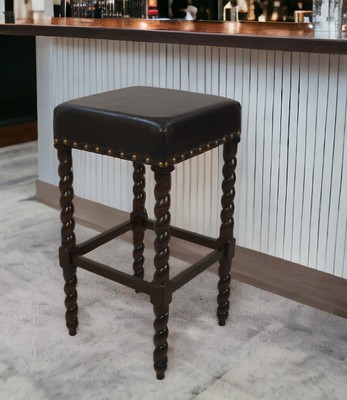 30'' Black And Espresso Faux Leather And Solid Wood Backless Bar Height Bar Chair