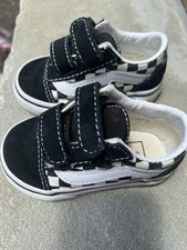 VANS Toddler Black/White Checkerboard Hook  Loop Low Top Sneakers US 4 EU 19