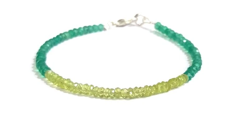 A++ Peridot & Green Onyx Faceted Rondelle Gemstone Beads Handmade Bracelet 6-8'' - Image 3 of 4