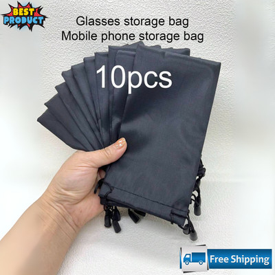 10pcs Pouches Black Drawstring Closure Multi-Use Microfiber Eyeglass Pouches Bag