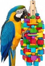 20" XL Large Bird Toy Natural Wood Blocks Chew Foraging Cage Toy for Parrots