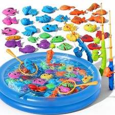 Magnetic Fishing Game Toys with Inflatable Pool for Toddlers 1-3 3-5, Bathtub...