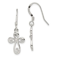 Polished Silver Swirl Cross Pendant Earrings for Men Women Spiritual Jewelry