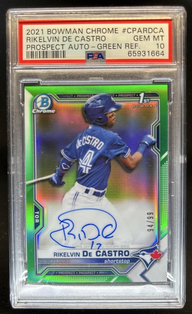 2021 Bowman Chrome Rikelvin De Castro Auto Green Refractor 1st #/99 PSA 10