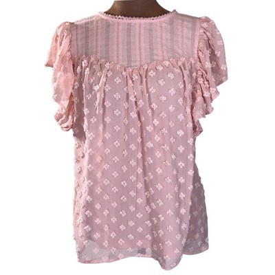 Umgee USA Sheer Boho Blouse Women's Medium Pink Flutter Sleeve Lined NWT Made US