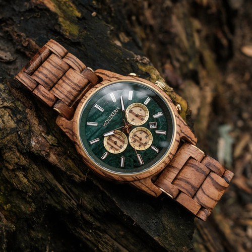 HOLZKERN Men's Watch Chronograph Canopy Zebrano/Marble Chrono - Picture 2 of 7