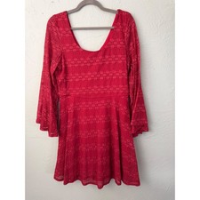 Love Reign Red Lace Bell Sleeve Fit and Flare Mini Dress XL