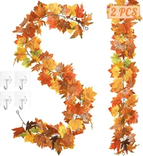 2Pack 11.8FT Fall Garland Autumn Leaves Thanksgiving Indoor Outdoor Decor