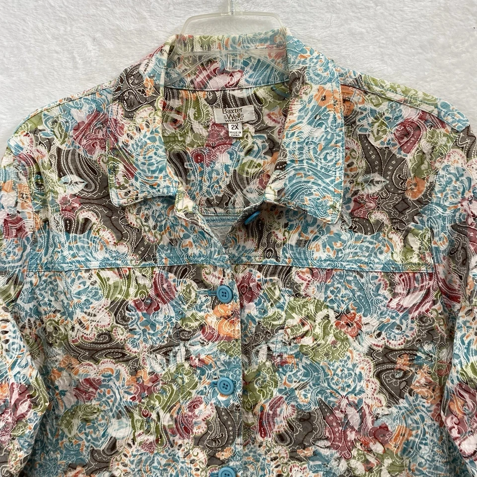 Blazer Baxter & Wells Mujer Talla Grande 2X Multicolor Floral Bordado Botón Foto 3 de 4
