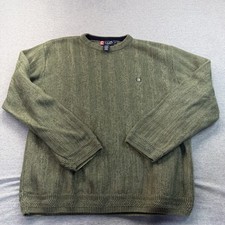 Chaps Ralph Lauren Mens L Green Herringbone Crew Neck Sweater heavy