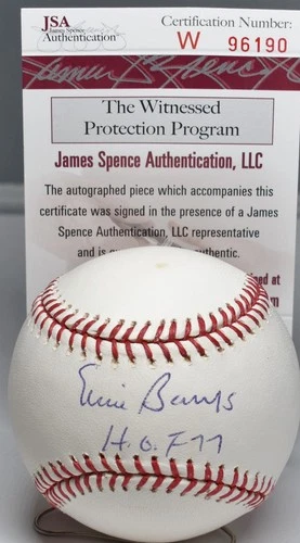 ERNIE BANKS AUTOGRAPHED OML BASEBALL CHICAG0 CUBS  HOF 1977  JSA