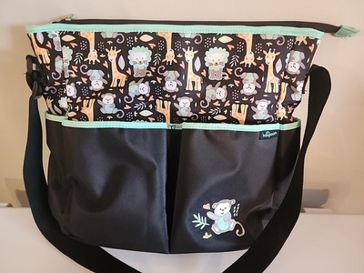 Baby Boom Diaper Bag Tote Giraffes, Monkey, Lion Print Brown w/ Changing Pad NEW