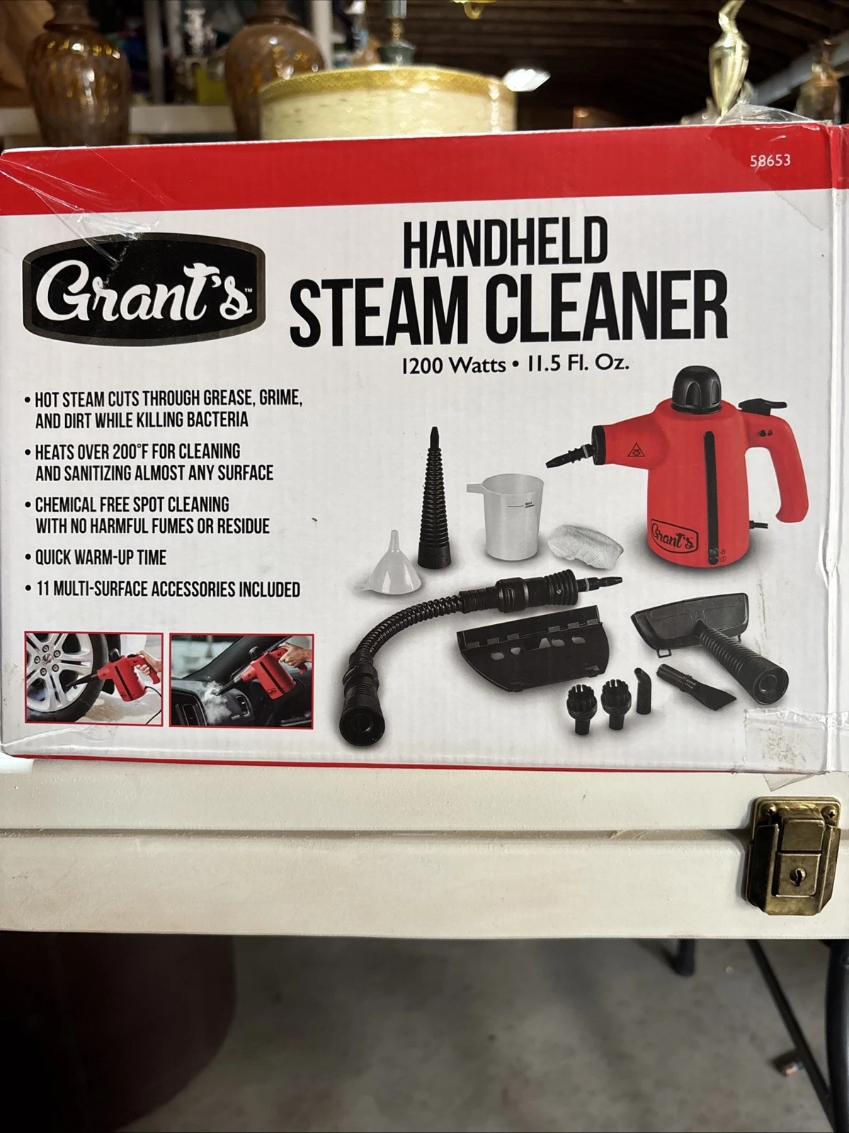 GRANT'S Handheld Steam Cleaner 1200 Watts 11.5 Fl. Oz. 9 ft Power Cord, Red