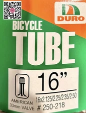 DURO Bicycle Tube 16” 33mm-Valve