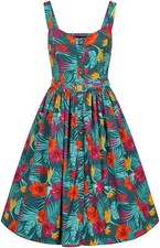 Collectif »JEMIMA TROPICO« Buttoned Tiki SWING DRESS Hawaii Kleid Rockabilly