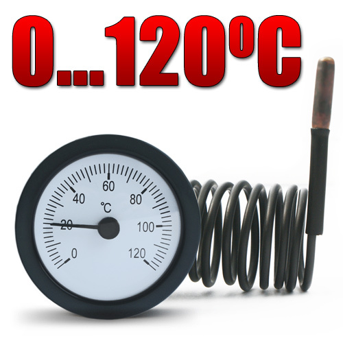 Rund Thermometer mit fernfühler 1,5m Kapillarthermometer Kesselthermometer 120°C - Bild 1 von 5