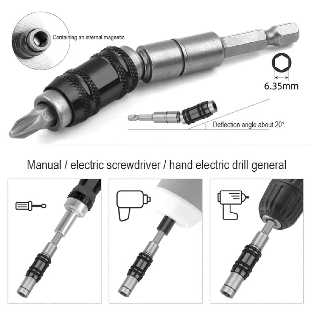 1/4" Pivoting Bit Tip Holder Magnetic Screwdriver Drill Bit Screw Quick Change - Picture 12 of 16