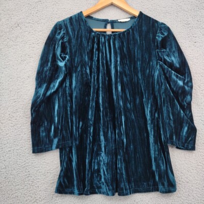 g.p.d Top Womens Medium Turquoise Velour Puff Sleeves Whimsigoth Gothic Witchy