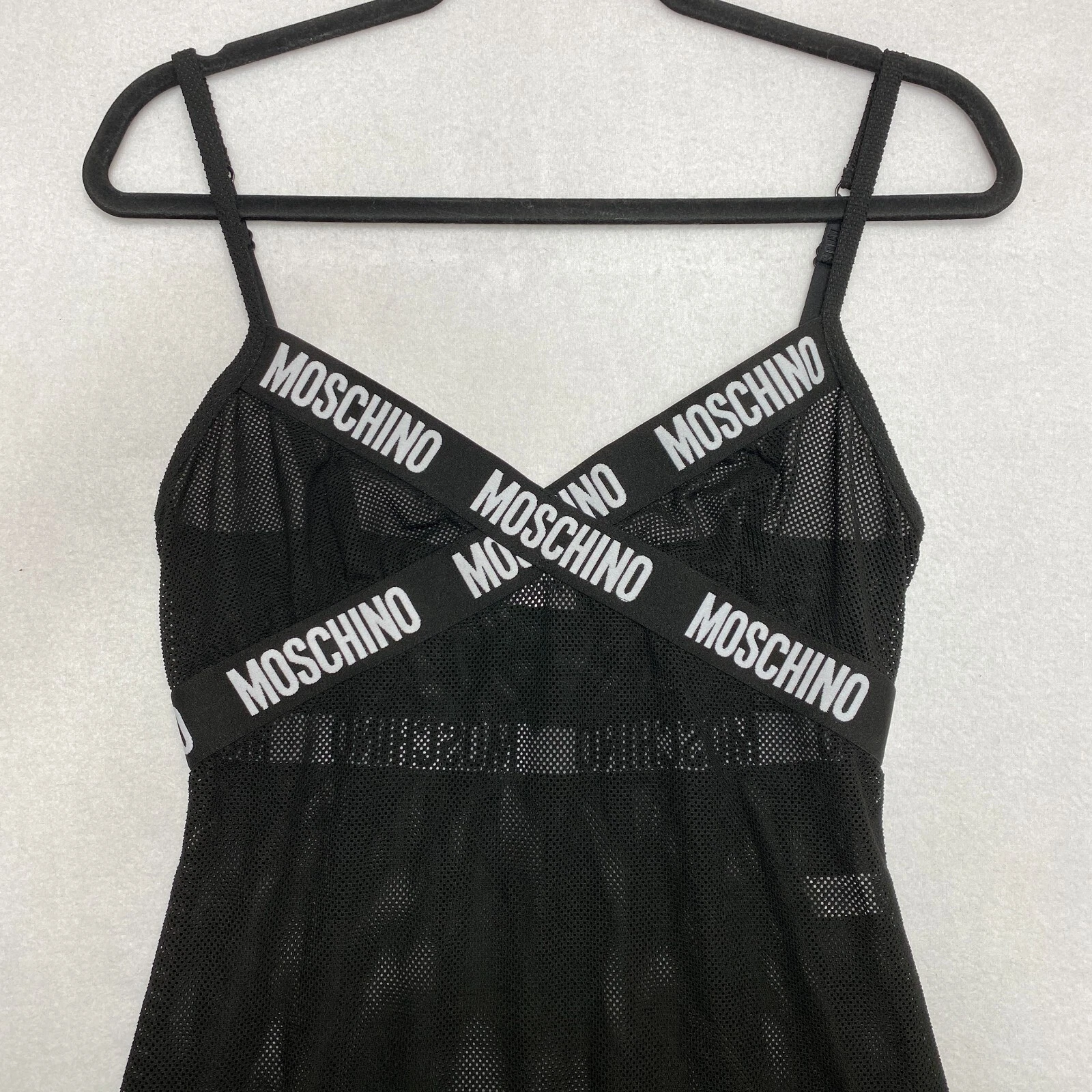 Moschino abito intimo donna 10 nero cinturino uncinetto logo incantesimo