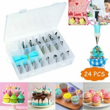 24 PIECES ICING PIPING NOZZLE TOOL SET BOX CAKE CUPCAKE SUGARCRAFT DECORATING UK