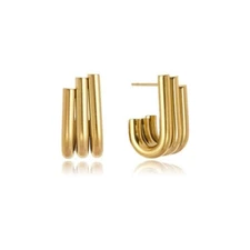 INS Woman 18K Gold Plated Stainless Steel Hook J shape Earring Stud Anti-tarnish
