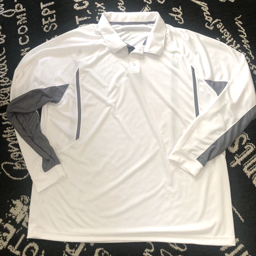HOLLOWAY GOLF Mens XXL Gray White PERFORMANCE Active POLO Knit SHIRT Top L/S 2X