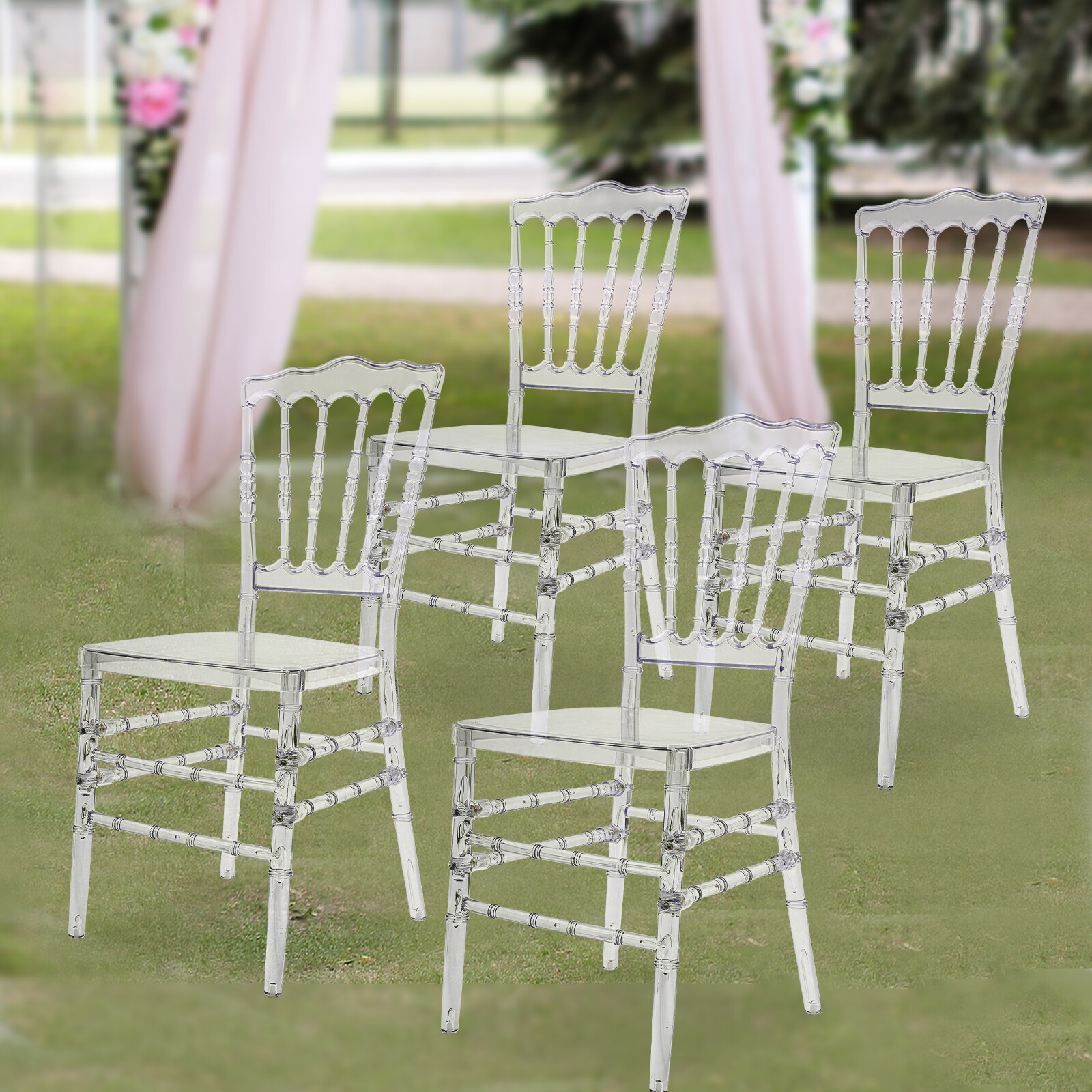 4pcs Stackable Clear Crystal Dining Chairs for Wedding Party Events