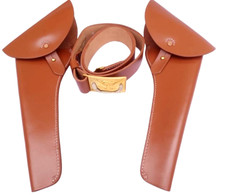 US Civil War Cavalry NCO Officer Tan Brown Leather Waist Belt Holsters Repro
