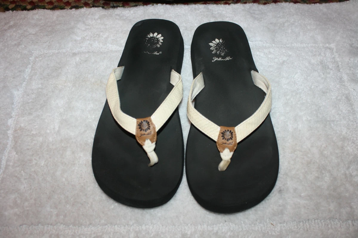 Yellow Box Flip Flop White Thin Strap Snake Skin Ribbed Sandals