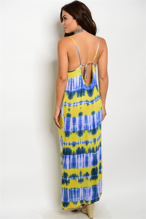 Yellow and Green Tie Dye Maxi Dress Size Small Side Slit