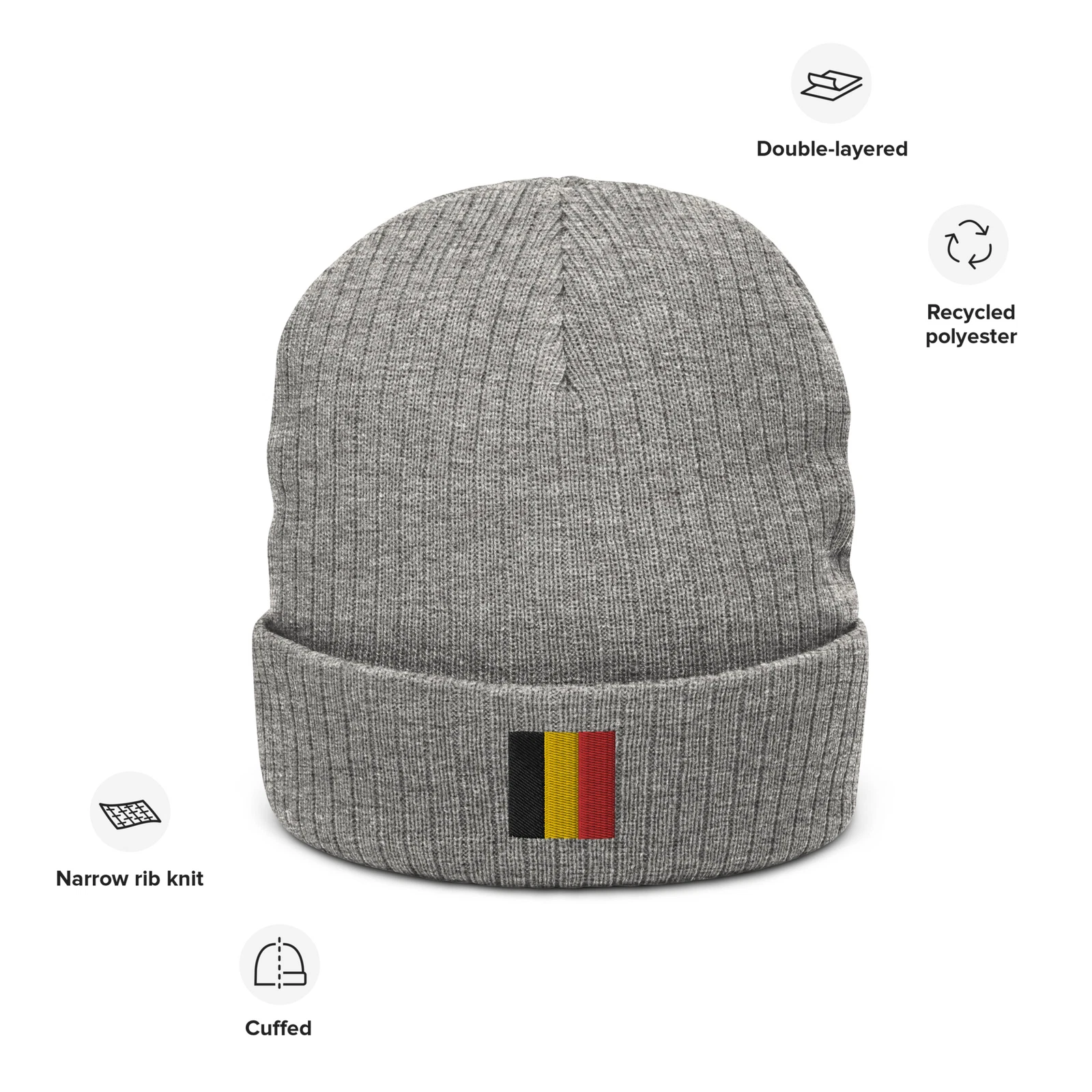 Belgium Beanie Embroidered Squared Shaped Belgian Flag Knit Winter Hat Toboggan