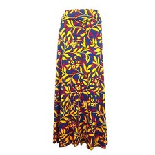 LuLaRoe Size L Floral Stretch A Line Pleated Midi Skirt Red Yellow Pull On
