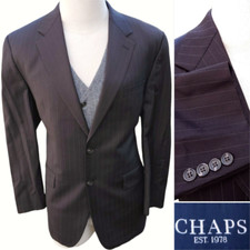 Ralph Lauren Brown Mens 42R Blazer Suit Coat Striped Wool VTG Chaps Two Button