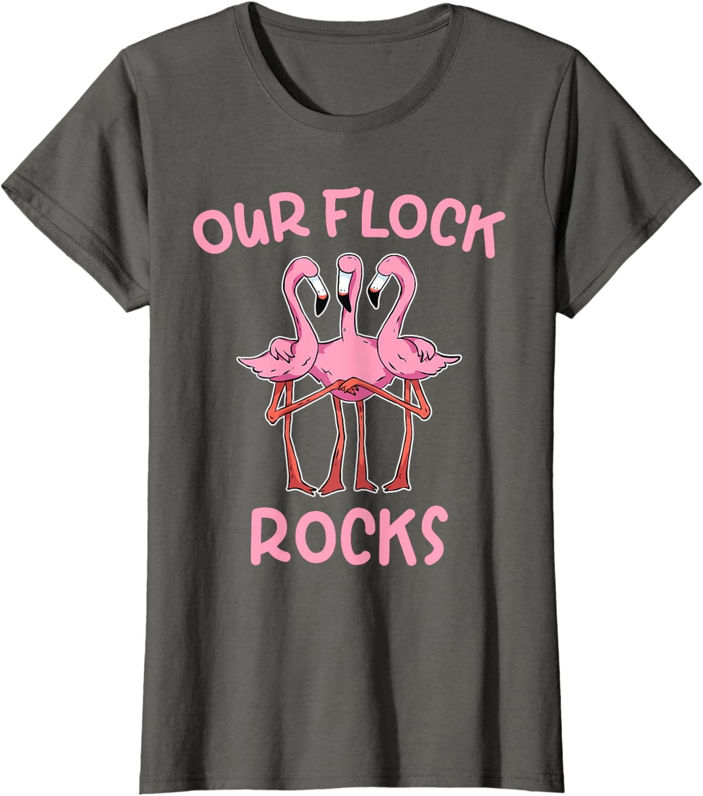This Flock Rocks Funny Our Flock Rocks Flamingo Matching Design Ladies' Crewneck T-Shirt ...