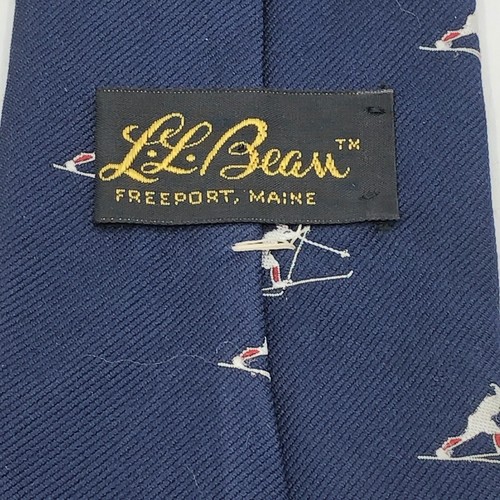 Vintage LL Bean Men's Blue Embroidered XC Skier Ski Necktie Tie Script Logo - Picture 6 of 7