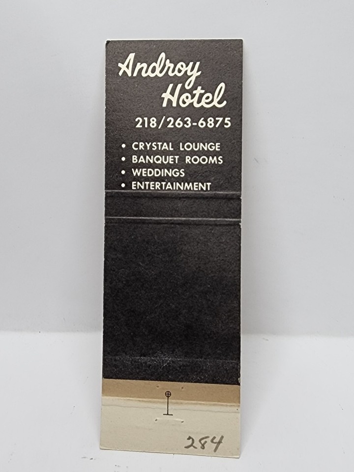 Vintage Matchbook Cover ANDROY HOTEL and CRYSTAL LOUNGE Hibbing