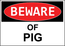 BEWARE OF PIG  Adhesive Vinyl Sign Decal