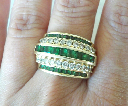 Stunning 14K Yellow Gold Cigar Tsavorite Diamond Ring - 12.0 gms, Sz 8, 2.48 ctw
