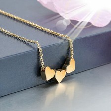 New Three Hearts Women Gold Stainless Steel Jewelry Charms Necklace Pendant