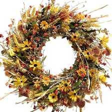 24 Inch Large Yellow Daisy Flower Eucalyptus Leaves Wreath for Front Door, Sp...
