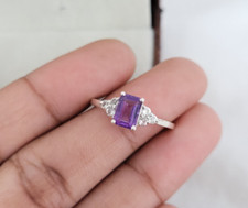 Purple Amethyst Octagon Solitaire Engagement Ring For Women 925 Sterling Silver