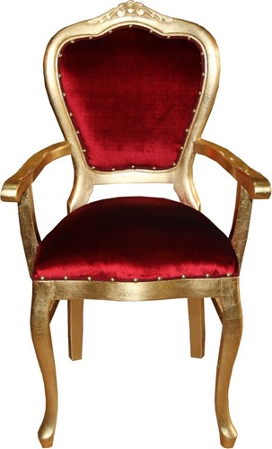 Casa Padrino Barock Luxus Stuhl mit Armlehnen Bordeaux / Gold  - Bild 1 von 2